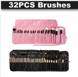 32pcs Professional Makeup Brushes Wood pink black mini Set Cosmetic Brush Set Roll Up Case Eyeliner Eyeshadow Brush Makeup Tools