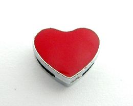 20 50PCS lot 8MM Red Heart Slide Charms DIY Alloy Accessories Fit For 8mm Wristband Keychains Fashion Jewelrys300Y