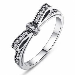 Brand Desgin Luxury Jewellery 925 Sterling Silver White Sapphire CZ Diamond Gemstones Birthstone Wedding Women Bow Ring Gift Size 5/6/7/8/9