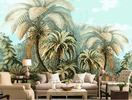 Large Backdrop 3d Wallpaper Mural Hand-painted tropical plants Wallpapers For Living Room Bedroom Decorar Muebles