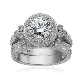 Size 5/6/7/8/9/10 Vintage Jewellery Round Cut 925 Sterling Silver White Topaz CZ Diamond Gemstones Wedding Engagement Bridal Ring Set Gift