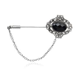 Wholesale- Antique Silver Black Crystal Cut Out Lapel Stick Brooches Pins for Women Men Tie Hat Scarf Suit Brooch Jewellery Accessories 3706