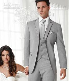 New Suits for Men Light Grey Wedding suits Lapel Groomsmen Men Wedding Suits (Jacket+Pants+Tie+Vest)H457