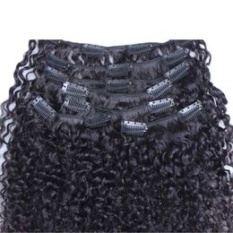 Human Hair Clip in Extensions afro kinky clip in extensions 100g 7pcs Natural Colour african american clip in human hair extensions
