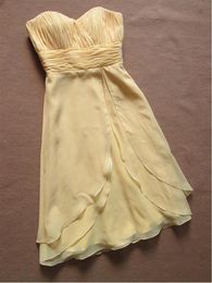 Short Chiffon Yellow Bridesmaid Dresses Cheap Sweetheart Sleevelesss Ruched Maid Of Honor Party Gowns Vestido de Bridal