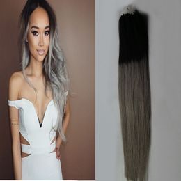 T1B/Gray ombre micro ring hair extensions 100s Straight Micro Link Hair Extensions Human 100g ombre human hair extensions