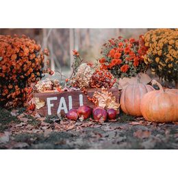 Halloween Theme Photographic Background Flowers Maple Leaves Autumn Scenic Wallpaper Pumpkins Kids Children Fall Backdrops for Photography
