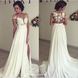 Romantic Long Chiffon Summer Wedding Dress Simple Lace Top Women Bridal Party Gown Plus Size Vestido De Noiva Longo