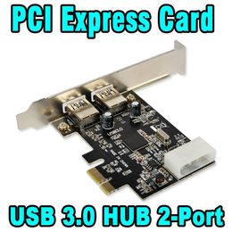 Freeshipping Super Speed 5Gbps 2 Port USB 3.0 HUB Controller PCI-E Card 4Pin IDE Connector USB3.0 PCI Express Adapter Converter