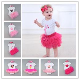 DHL free 2017 Ins Hot Number Printed Romper+Tutu Skirt with Hair Band baby Cute Clothing sets Kids 3 piece/set