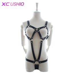 Sex Products Women Strap Horness Leather Bondage Open Breast Restraint Set Roleplay Sex Products for Women 0701