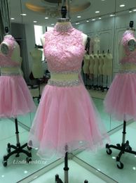 Real Photos Short Mini Applique Lace Beaded Prom Dress Sexy Tulle Sleeveless Backless Party Gown Custom Made Plus Size