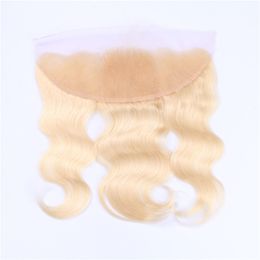 #613 Blonde 13x4 Lace Frontal Closure With Baby Hair Body Wave Bleach Blonde Brazilian Virgin Human Hair Full Lace Frontal 8-24" In Stock