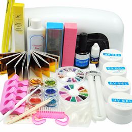 Wholesale- New Pro 9W UV Lamp UV Gel kit Nail Form Bulb Glitter Separator Glue Buffer Micro Ball Nail Art Manicure Tools Manicure Sets Kits