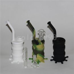 Portable glow in dark Hookah Silicone Barrel Rigs for Smoke Dry Herb Unbreakable Water Percolator Bong Smoking Oil Concentrate Pipe
