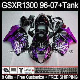 8gift For SUZUKI Hayabusa GSXR1300 96 97 98 99 00 01 13MY207 purple flames GSXR 1300 GSX-R1300 GSX R1300 02 03 04 05 06 07 TOP black Fairing