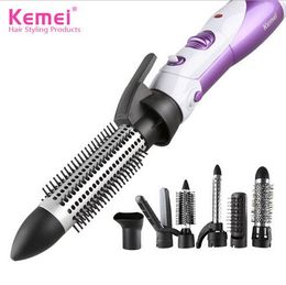 KM-585 NEW 7IN1 Hair Brush Styler Blow Hair Dryers Multifunction Professional Curler Wand Straightener Hairstyles Anion