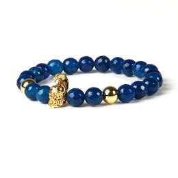 Mens Hero Jewellery 10pcs/lot 8mm Faceted Blue Agate Stone Beads New Roman Warrior Helmet Micro Paved CZ Spartan Bracelets