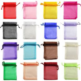 Random color500Pcs 5 * 7cm (1.96 "x 2.75") Sheer Drawstring Organza Jewelry Pouches Wedding Party Christmas Favor Gift Bags