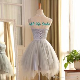 Light Grey Bridesmaid Dresses Knee-Length pleats Tulle with Sequins Bridesmaid Gowns Cheap Country Style Cheap Real Photos