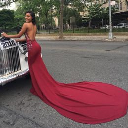 African Style Balck Girl Prom Dresses Sexy Fashion Halter Beaded Applique Backless Evening Gowns 2K17 Latest Satin Mermaid Party Dresses