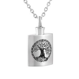 IJD9804 Bottle 316L Stainless Steel Pendant Necklace High Polish Tree of Life Engraved Cremation Urn Necklace