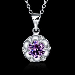 10PCS/lot Free shipping 925 Sterling silver plated Violet gemstone necklace LKNSPCN467