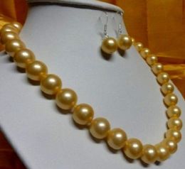ATTRACTIVE South Sea Gold Pearl Necklace 10-11mm 18 inch 925 silver clasp free Earring