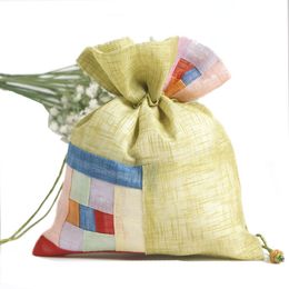 Patchwork Striped Fabric Gift Pouch Drawstring Jewellery Trinket perfume Packaging Bag Lavender Spice Storage Pocket Sachet 16.5x21.5 cm