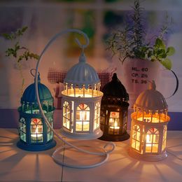 Style uropéen Hollow Castle bougeoirs en métal noir blanc lanterne de fer mariage lanternes marocaines ornement de Noël mariage décor à la maison