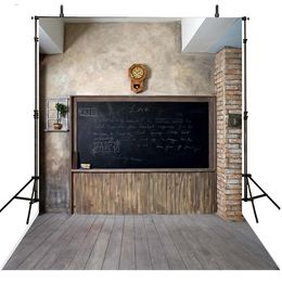 Indoor Blackboard Wedding Photography Backdrops Vintage Wall Brick Pillar Children Kids Studio Photo Booth Backgrounds Wooden Board Floor