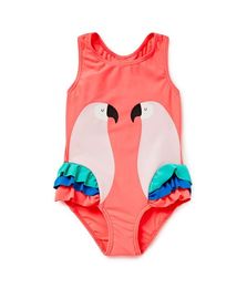 Mädchen Badeanzug Cartoon Kinder Bademode mit Schwimmen Cap Parrot Schwan Flamingo 2017 Baby Badeanzug One Piece Badeanzug