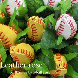 Softball Baseball Roses made from real softballs! Softball Baseball leather roses bouquet for sports fun