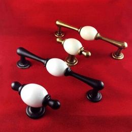 128mm vintage bronze kitchen cabinet dresser door handles 5" white ceramic drawer cupboard knobs pulls creation antique brass