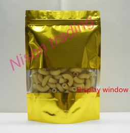 22*30cm, 100pcs/pack X Gold Stand up Aluminium foil ziplock bag with clear window-mylar plating milk powder/Lollipops packing poly sack