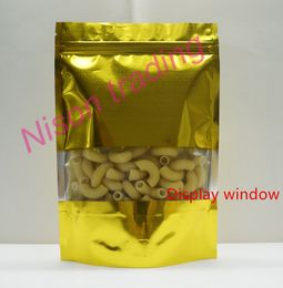 22*30cm, 100pcs/pack X Gold Stand up aluminum foil ziplock bag with clear window-mylar plating milk powder/Lollipops packing poly sack