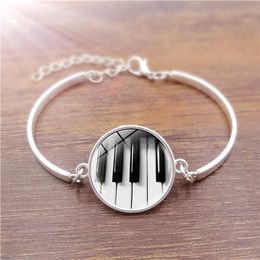 Hot! 5pcs Popular Style Jewellery with Silver Plated Glass Cabochon Piano Pattern Charm Bracelet Bangle for Women Gift