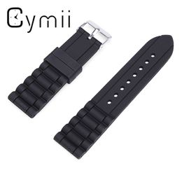 Wholesale-Cymii 18mm 20mm 22mm 24mm Watchband Soft Sport Black Silicone Rubber Watch Strap Waterproof & 2 Spring Bars Straps for Watch