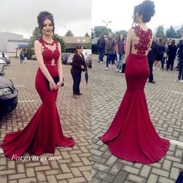 Cheap Sexy Mermaid Red Appliques Long Prom Dress High Quality Fashion Formal Evening Party Gown Custom Made Plus Size