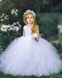 White Ball Gown Flower Girl Dresses for Vintage Wedding Jewel Neck Lace Open Back Sash 2019 Cheap Baby Child First Holy Communion Dresses
