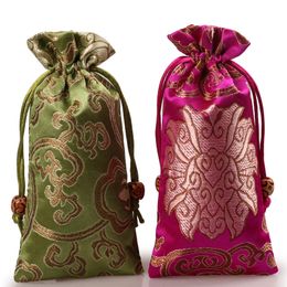 Lengthen Rich Flower Small Gift Bag Drawstring Silk brocade Packaging Pouches Wooden Comb Jewelry Beads Necklace Bracelet Storage Pocket