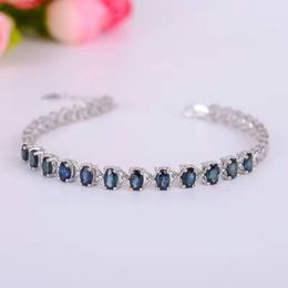 Promotion sapphire bracelet 12 pcs 3.6ct natural dark blue sapphire gemstone bracelet solid 925 silver gemstone bracelet