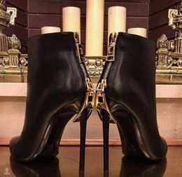 Hot Sale Winter Sexy Black Heel Ankle Boots Stilettos High Heels Back Zip Gladiator Shoes Woman Motorcycle Boots Size 35-42