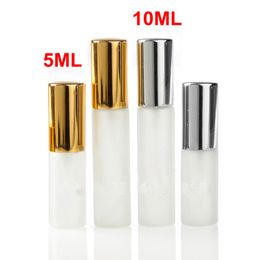 5ML 10ML Frosted Glass Spray Bottle Refillable Perfume Atomizer Mini Sample Test Glass Vials with Gold Silver Cap F20171407