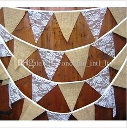 Jute lace pennants Burgees Happy bar Wedding Hotel Banquet Party decoration linen pennant Christmas Banners decal linen Accessories.