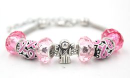 New Arrival Wholesale Breast Cancer Awareness Bracelet Jewellery Breast Cancer Pink Ribbon Angel Bracelets for Breast Cancer Awareness Gift