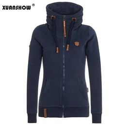 Wholesale- 2017 Womens Fashion Fleeces Hoodies Ladies Sweatshirts Casual Girls Tracksuits Solid Long Sleeve Zip Up Clothing Plus Size S-5XL