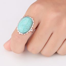 Everfast Wholesale 10pc/Lot Big Stone Rings Oval Turquoise Silver Gold Rose Gold Plated Simple Fashion Ring For Women Can Mix Colour EFR021