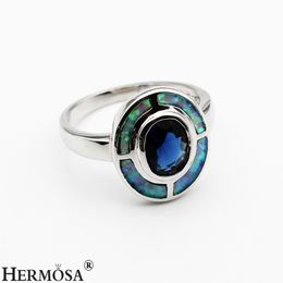 -Frauen Damen Ring Hermosa natürlichen Edelstein Australian Blue Opal Ring Hochzeit Sparkle Blue Sapphire Frauen Schmuck Größe 7 8