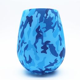 Camouflage Silicone cups Wine glasses Stemless Tumblers Water Bottle Unbreakable Cup for Travel Camping Hydration Gear